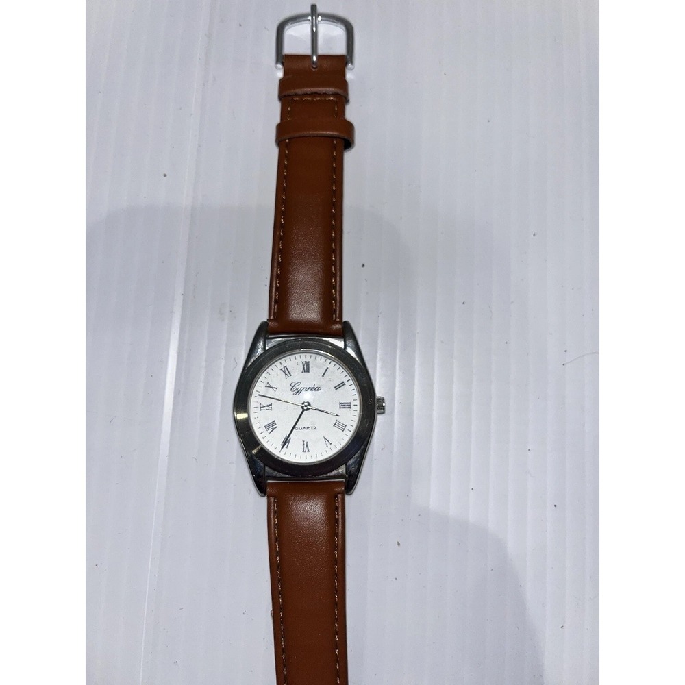 Cyprea Women's Silver Toned Watch Brown Faux Leather Used 9"